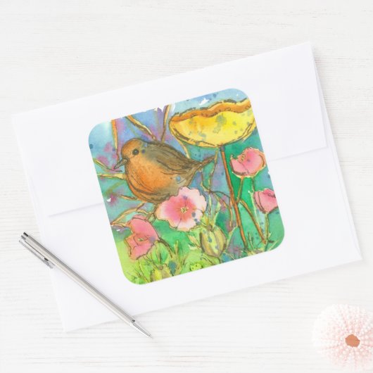 Blume Robin Bird Quadratischer Aufkleber (Umschlag)