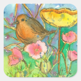 Blume Robin Bird Quadratischer Aufkleber
