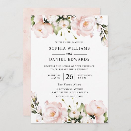 Blume Rodeln Elegante Hochzeiten Einladung (Vorne/Hinten)