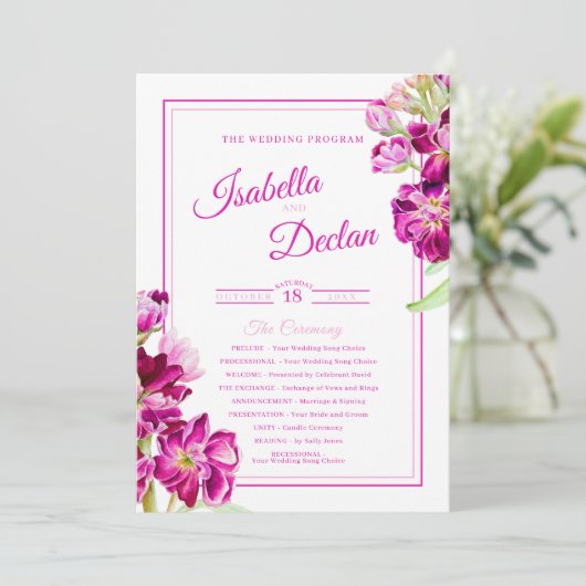 Blume Rosa Aquarellfarben Hochzeitsprogramm Programm (Stehend Vorderseite)