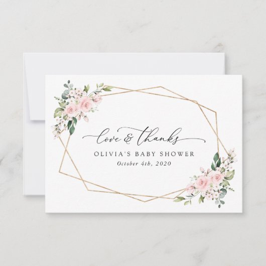 Blume, rosa Blume, Boho, Babydusche Dankeskarte (Vorderseite)