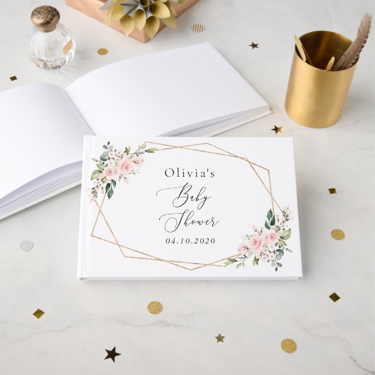 Blume, rosa Blume, Boho, Babydusche Gästebuch (Vorderseite Offen)