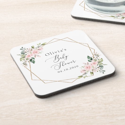 Blume, rosa Blume, Boho, Babydusche Getränkeuntersetzer (Linke Seite)