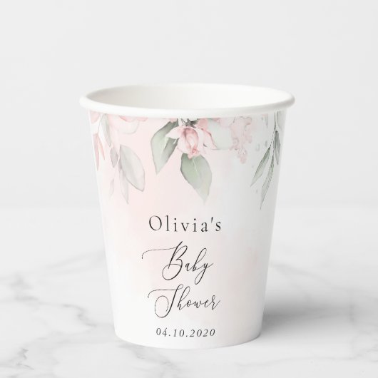 Blume, rosa Blume, Boho, Babydusche Pappbecher (Vorderseite)