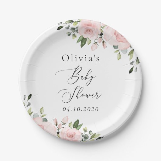 Blume, rosa Blume, Boho, Babydusche Pappteller (Vorderseite)