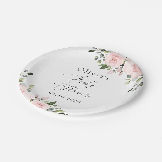 Blume, rosa Blume, Boho, Babydusche Pappteller (Schrägansicht)