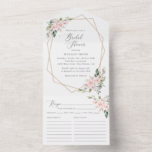 Blume, rosa Blume, Boho, Brautparty All In One Einladung (Innen Boden)