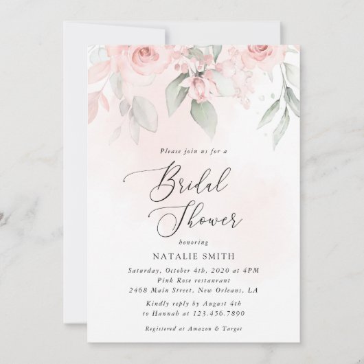 Blume, rosa Blume, Boho, Brautparty Einladung (Vorderseite)