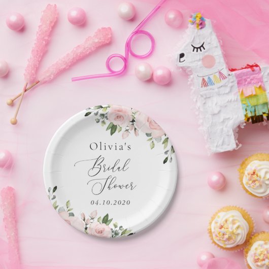 Blume, rosa Blume, Boho, Brautparty Pappteller (Party)