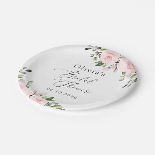 Blume, rosa Blume, Boho, Brautparty Pappteller (Schrägansicht)