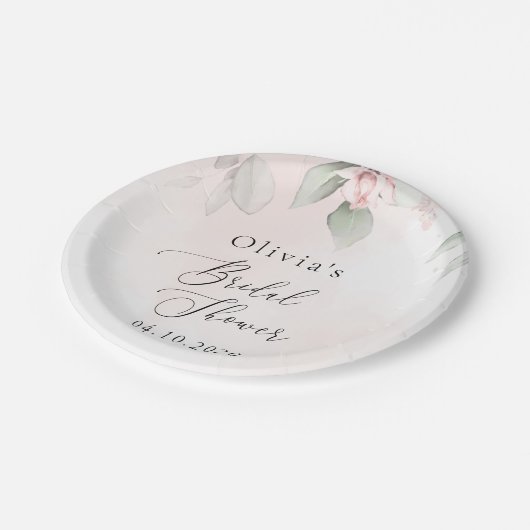 Blume, rosa Blume, Boho, Brautparty Pappteller (Schrägansicht)