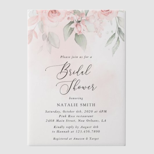 Blume, rosa Blume, Boho, Brautparty Pergament Einladungen (Vorderseite)