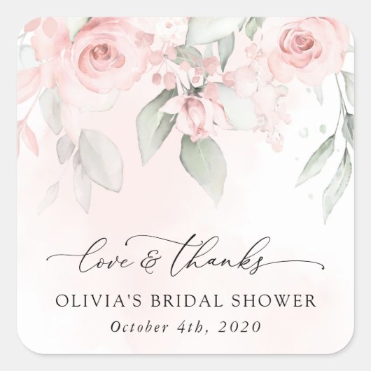 Blume, rosa Blume, Boho, Brautparty Quadratischer Aufkleber (Vorderseite)