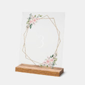 Blume, rosa Blume, Boho, Tischnummern Acrylschild (Winkel)