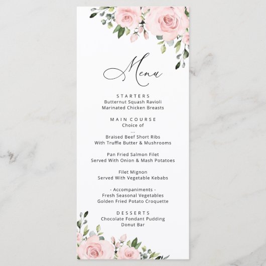 Blume, rosa Blume, Brautparty Menükarte (Vorderseite)