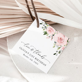 Blume, rosa Blume, Grünpflanzen, Geburtstag Geschenkanhänger