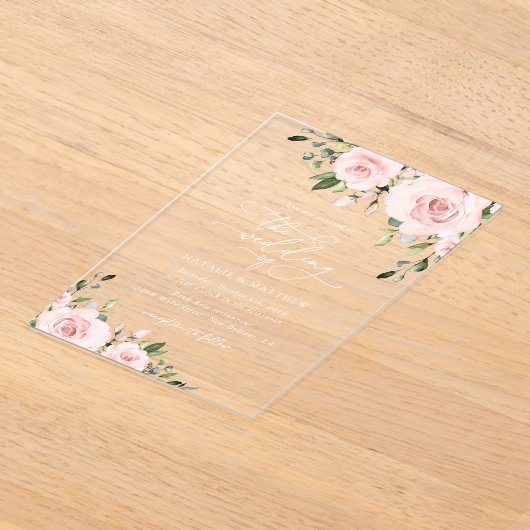 Blume, rosa Blume, Grünpflanzen, Hochzeit Acryleinladungen (Ablage )