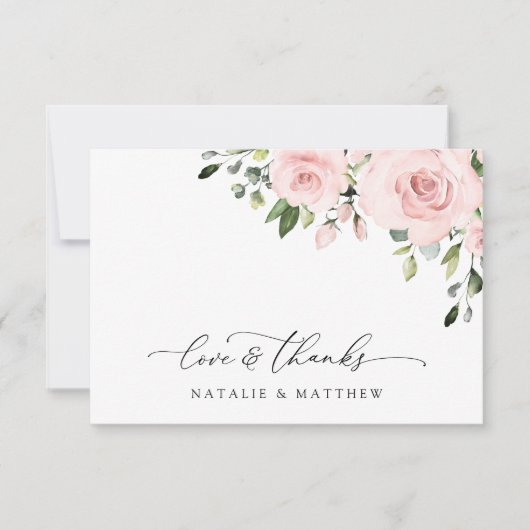 Blume, rosa Blume, Grünpflanzen, Hochzeit Dankeskarte (Vorderseite)