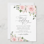 Blume, rosa Blume, Grünpflanzen, Hochzeit Einladung (Vorderseite)