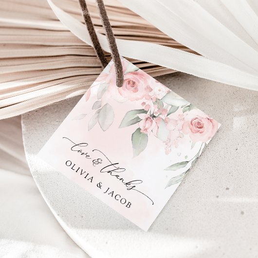 Blume, rosa Blume, Grünpflanzen, Hochzeit Geschenkanhänger