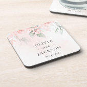 Blume, rosa Blume, Grünpflanzen, Hochzeit Getränkeuntersetzer (Linke Seite)