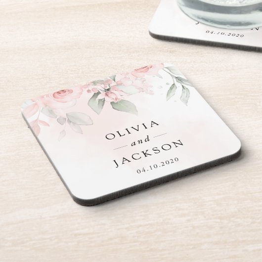 Blume, rosa Blume, Grünpflanzen, Hochzeit Getränkeuntersetzer (Linke Seite)