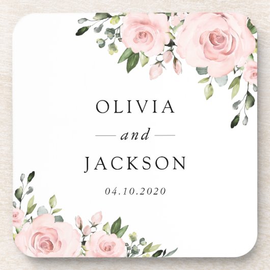 Blume, rosa Blume, Grünpflanzen, Hochzeit Getränkeuntersetzer (Vorderseite)