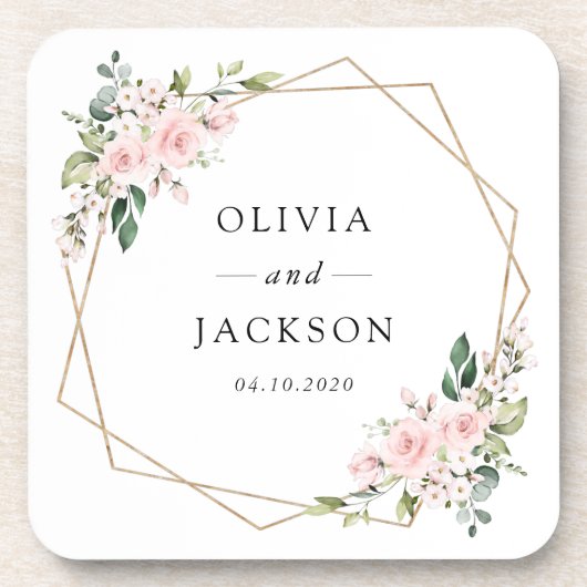 Blume, rosa Blume, Grünpflanzen, Hochzeit Getränkeuntersetzer (Vorderseite)