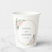 Blume, rosa Blume, Grünpflanzen, Hochzeit Pappbecher (Rückseite)