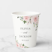 Blume, rosa Blume, Grünpflanzen, Hochzeit Pappbecher (Vorderseite)