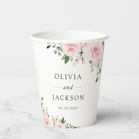 Blume, rosa Blume, Grünpflanzen, Hochzeit Pappbecher (Vorderseite)