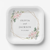 Blume, rosa Blume, Grünpflanzen, Hochzeit Pappteller (Vorderseite)