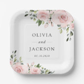 Blume, rosa Blume, Grünpflanzen, Hochzeit Pappteller (Vorderseite)