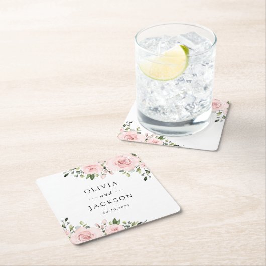 Blume, rosa Blume, Grünpflanzen, Hochzeit Rechteckiger Pappuntersetzer (Vor Ort)