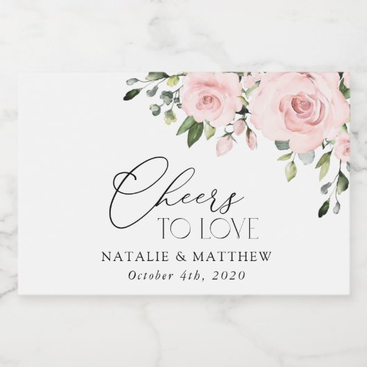 Blume, rosa Blume, Grünpflanzen, Hochzeit Schaumweinetikett (Einzelnes Label)