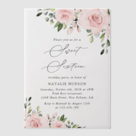 Blume, rosa Blume, Grünpflanzen, süß 16 Pergament Einladungen