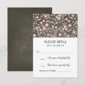 Blume Rosa braune rustikale Hochzeitskarten RSVP Karte (Vorne/Hinten)
