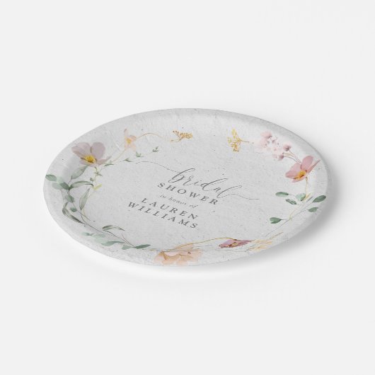 Blume Rosa Garten Rosa Brautparty Pappteller (Schrägansicht)