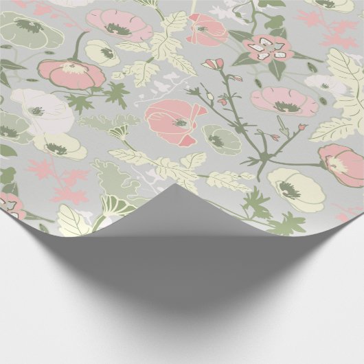 Blume Rosa Grünes botanisches Muster Geschenkpapier (Ecke)