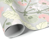 Blume Rosa Grünes botanisches Muster Geschenkpapier (Rolleneckpunkt)