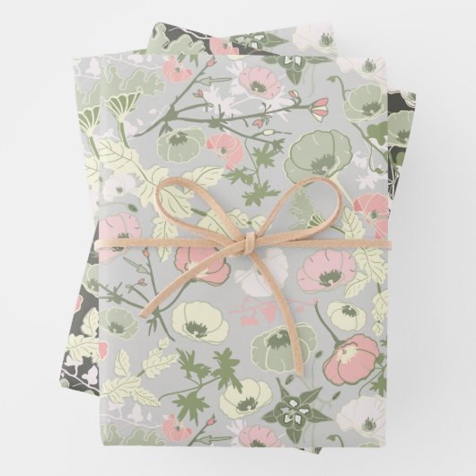 Blume Rosa Grünes botanisches Muster Geschenkpapier Set (Beispiel)