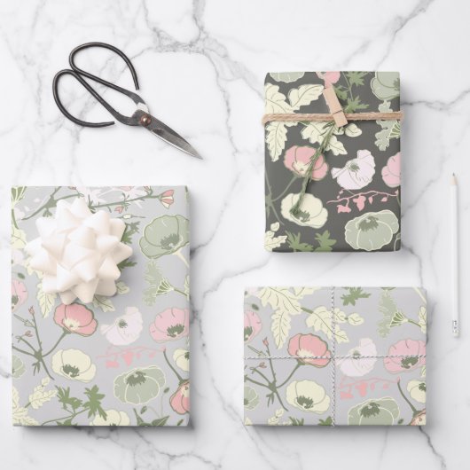 Blume Rosa Grünes botanisches Muster Geschenkpapier Set (Vorderseite)
