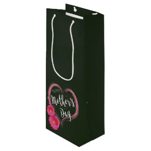 Blume Rosa Herz Muttertag - Weinbeutel Geschenktüte Für Weinflaschen