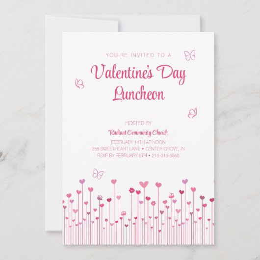 Blume Rosa Herzchen Einladung (Vorderseite)