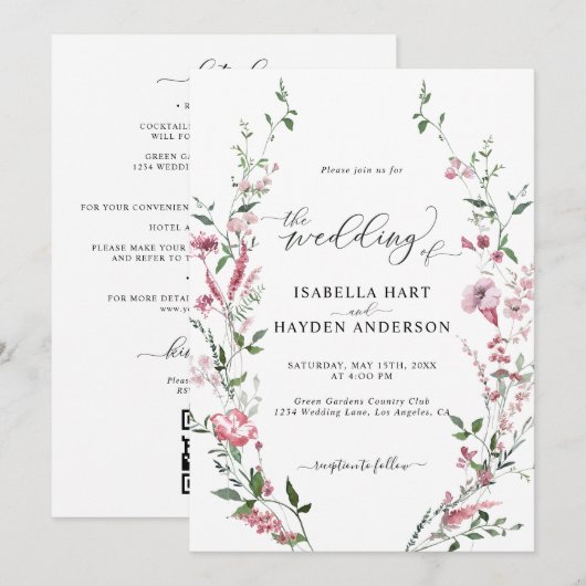 Blume rosa in einem QR-Code Einladung (Vorne/Hinten)