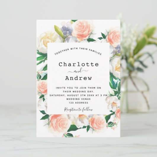 Blume Rosa Rosa Hochzeit Einladung (Stehend Vorderseite)