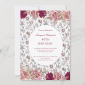 Blume Rosa Roses Weiße Geburtstagsparty Einladung (Vorderseite)