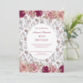 Blume Rosa Roses Weiße Geburtstagsparty Einladung (Stehend Vorderseite)