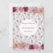 Blume Rosa Roses Weiße Geburtstagsparty Einladung (Rückseite)