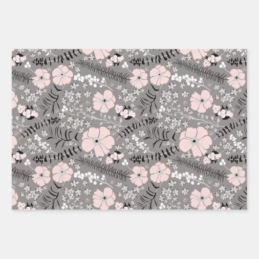 Blume Rosa Schwarzes Botanisches Dekoupage-Geschen Geschenkpapier Set (Vorderseite 2)